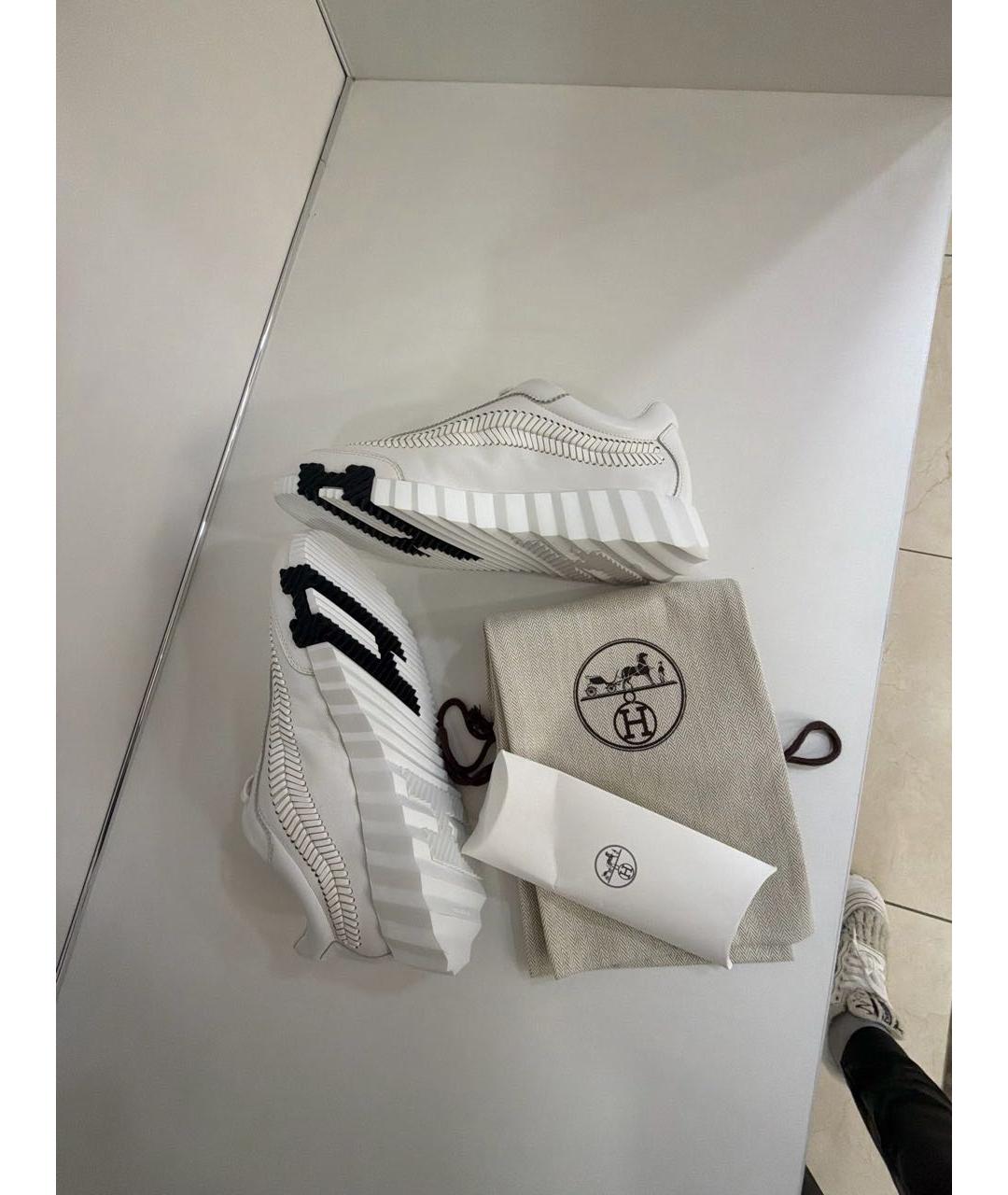 HERMES Белые кожаные кроссовки, фото 8
