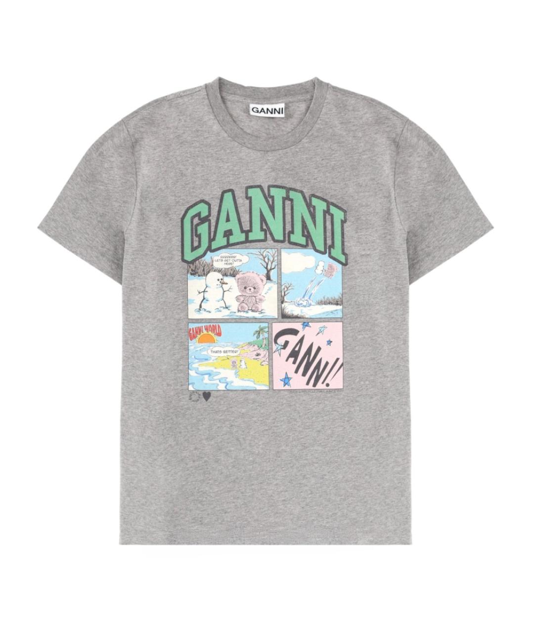 GANNI Серая хлопковая футболка, фото 1