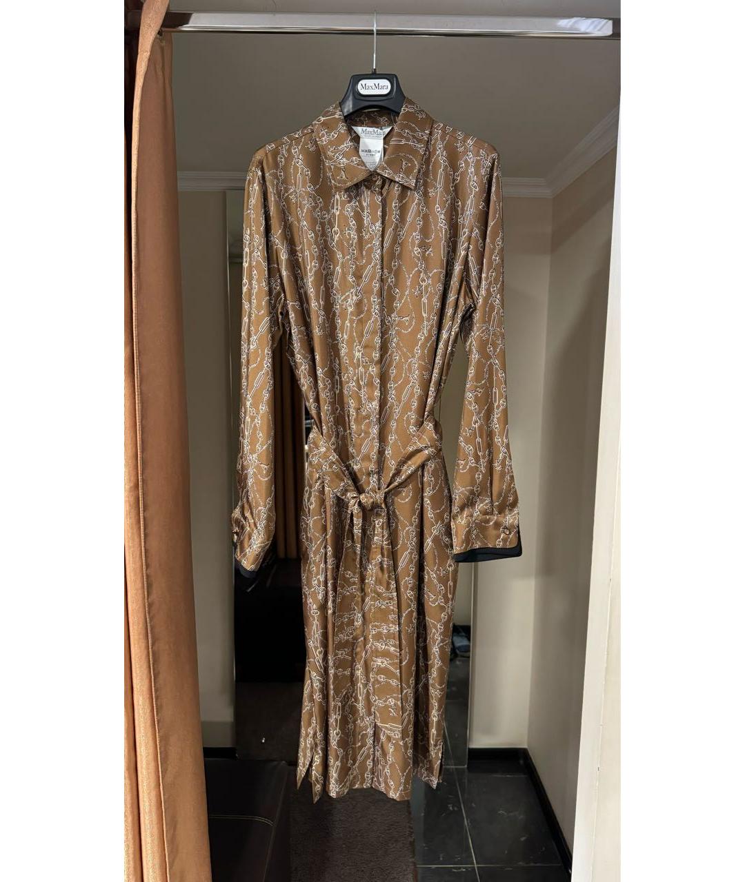 MAX MARA Коричневое шелковое повседневное платье, фото 2