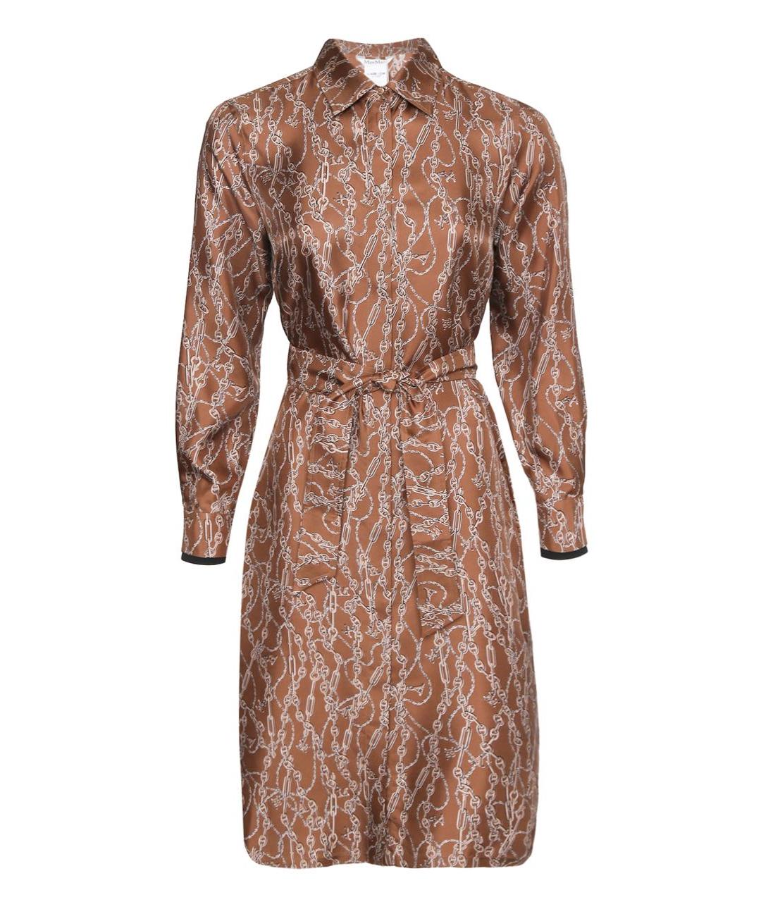 MAX MARA Коричневое шелковое повседневное платье, фото 9