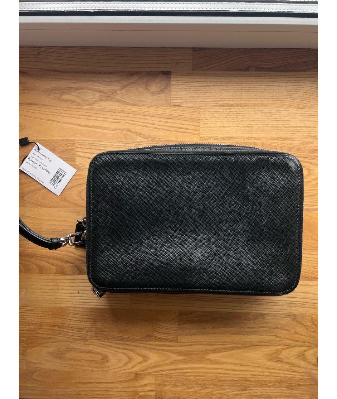 PRADA Черная кожаная барсетка, фото 3