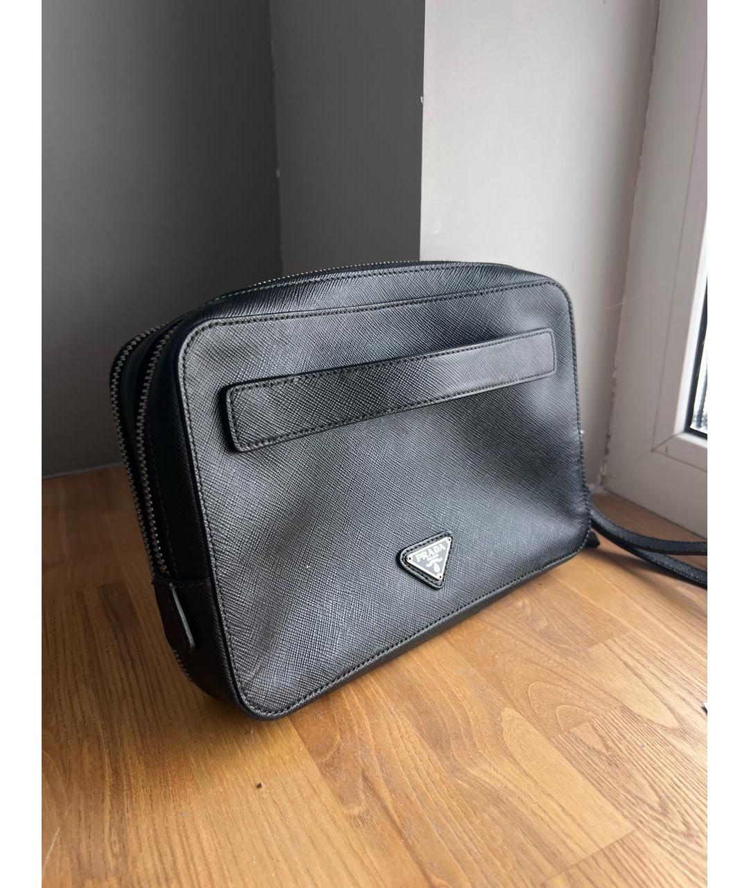 PRADA Черная кожаная барсетка, фото 2