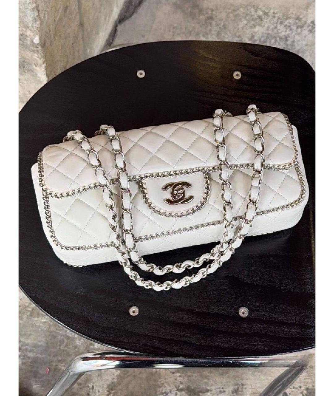 CHANEL Белая кожаная сумка через плечо, фото 6