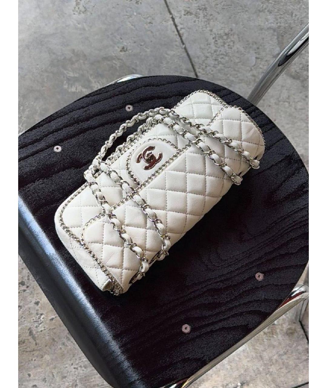 CHANEL Белая кожаная сумка через плечо, фото 5