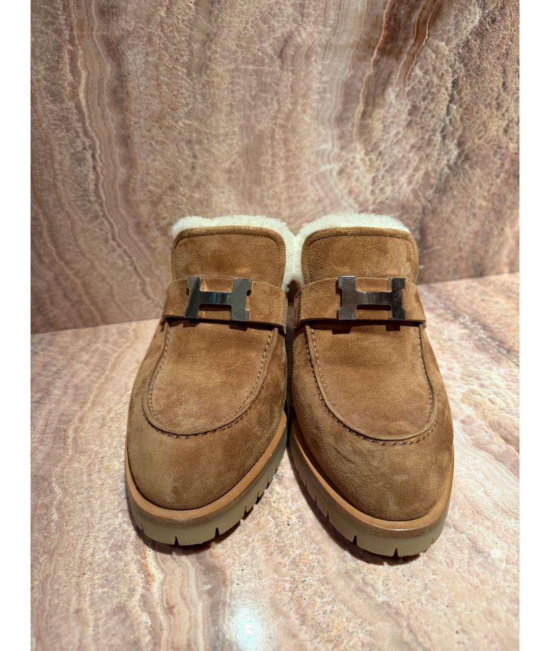 HERMES Горчичные замшевые мюли, фото 2