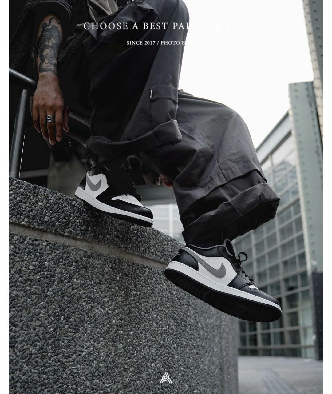 JORDAN Черные кожаные низкие кроссовки / кеды, фото 2