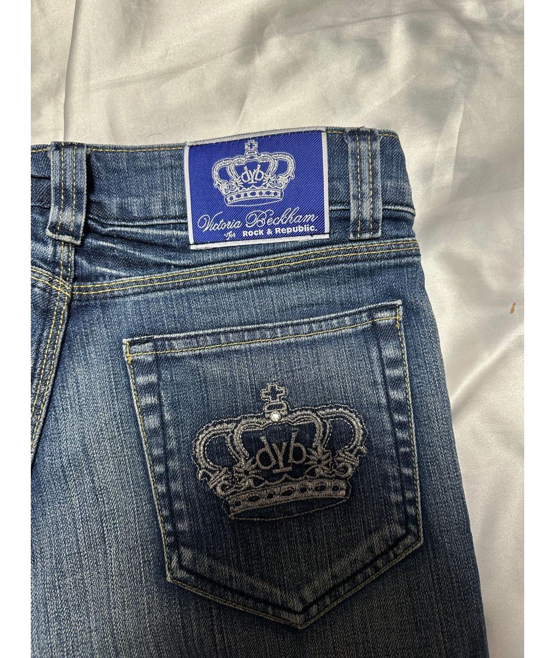 VICTORIA BECKHAM Голубые хлопко-эластановые джинсы клеш, фото 4