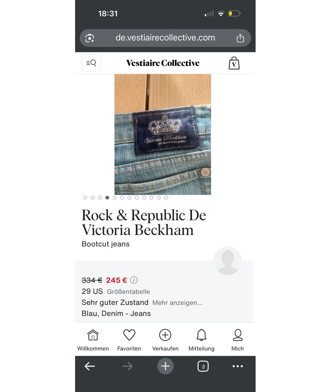 VICTORIA BECKHAM Голубые хлопко-эластановые джинсы клеш, фото 8