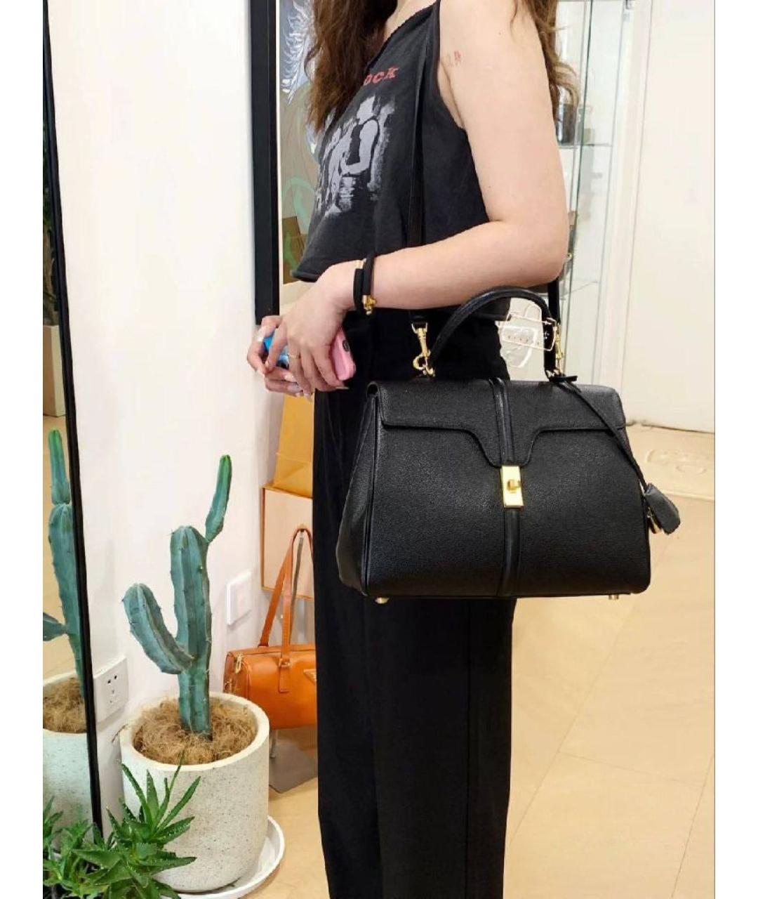 CELINE Черная кожаная сумка тоут, фото 7