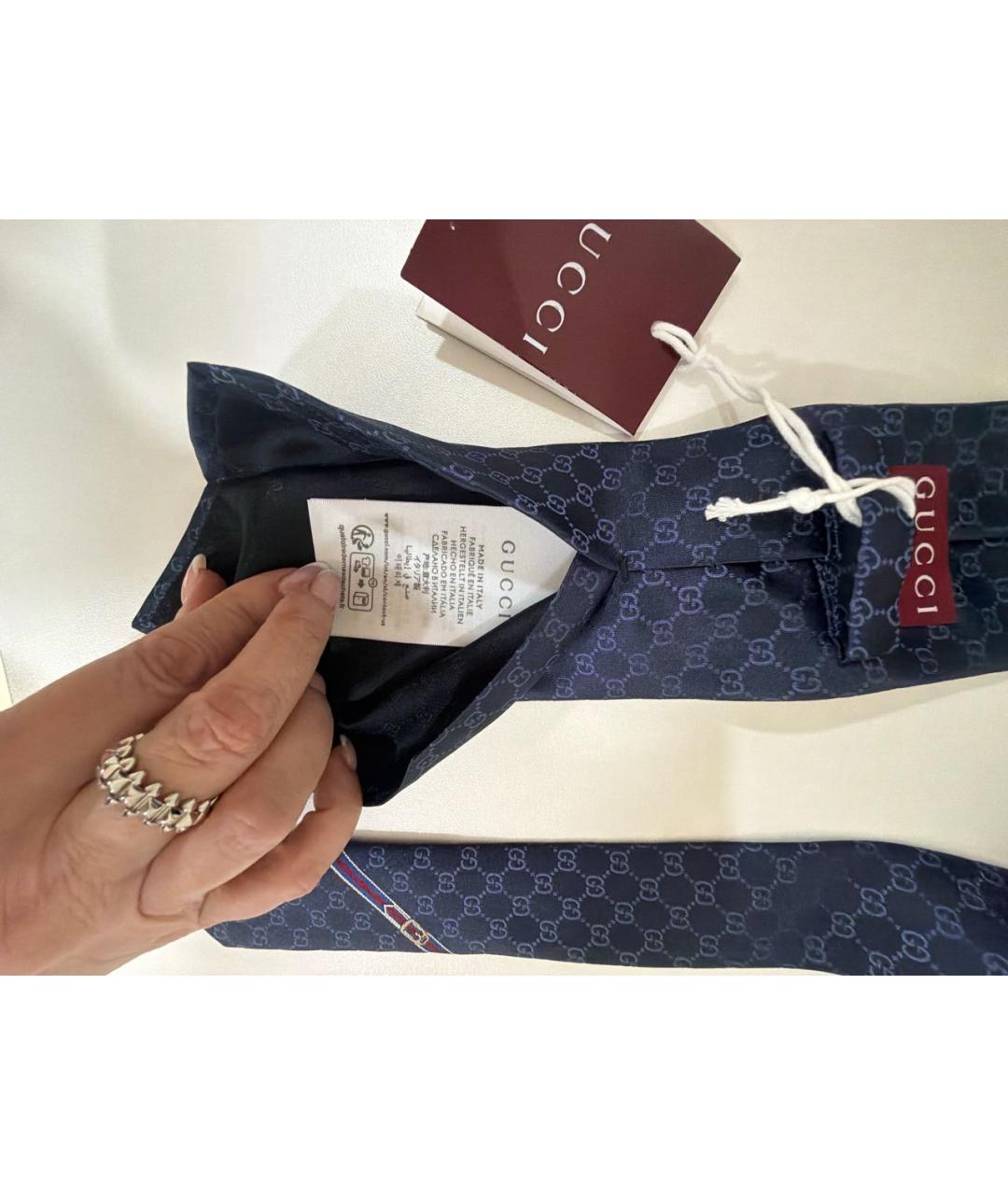 GUCCI Темно-синий шелковый галстук, фото 4