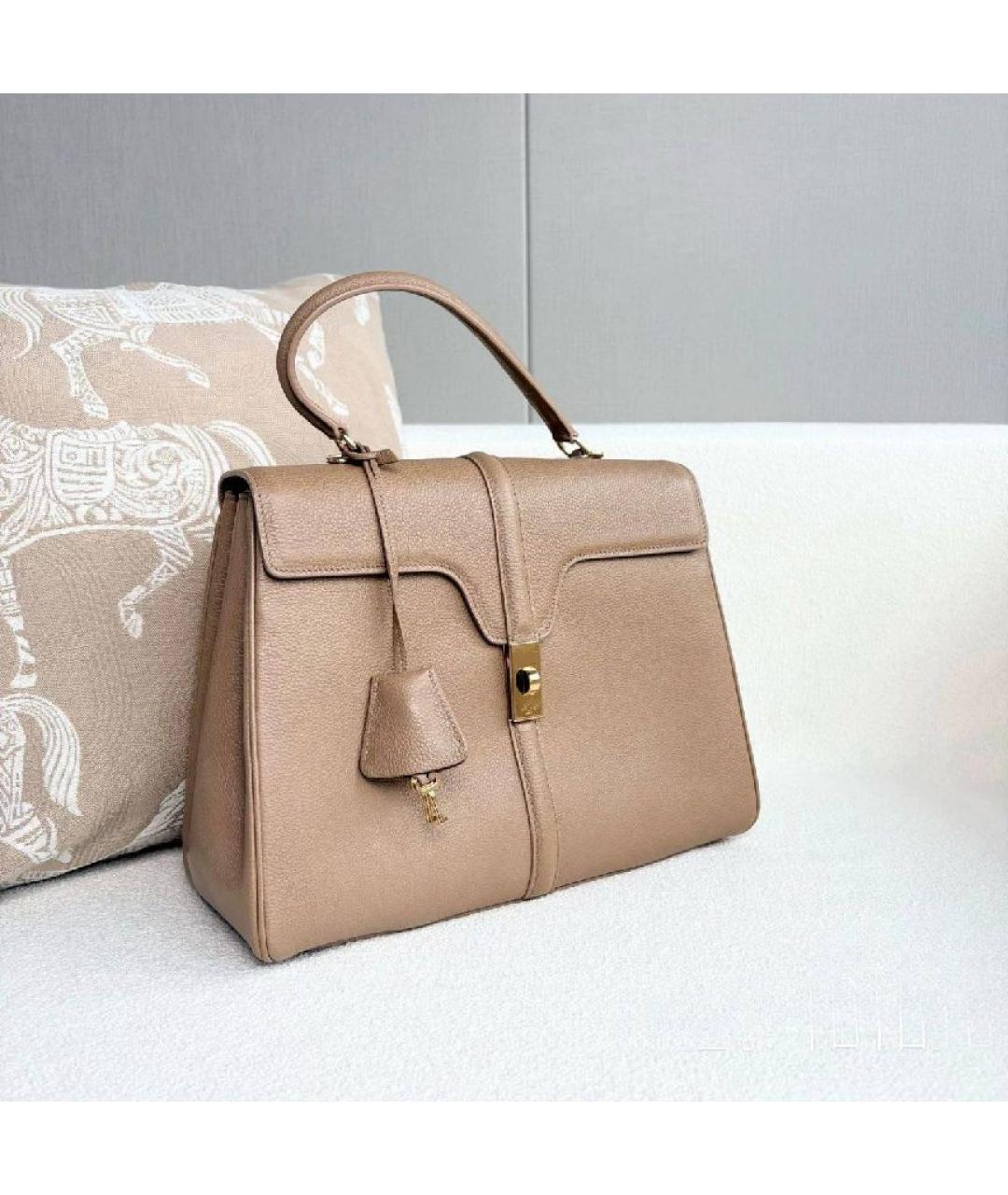 CELINE Бежевая кожаная сумка с короткими ручками, фото 6