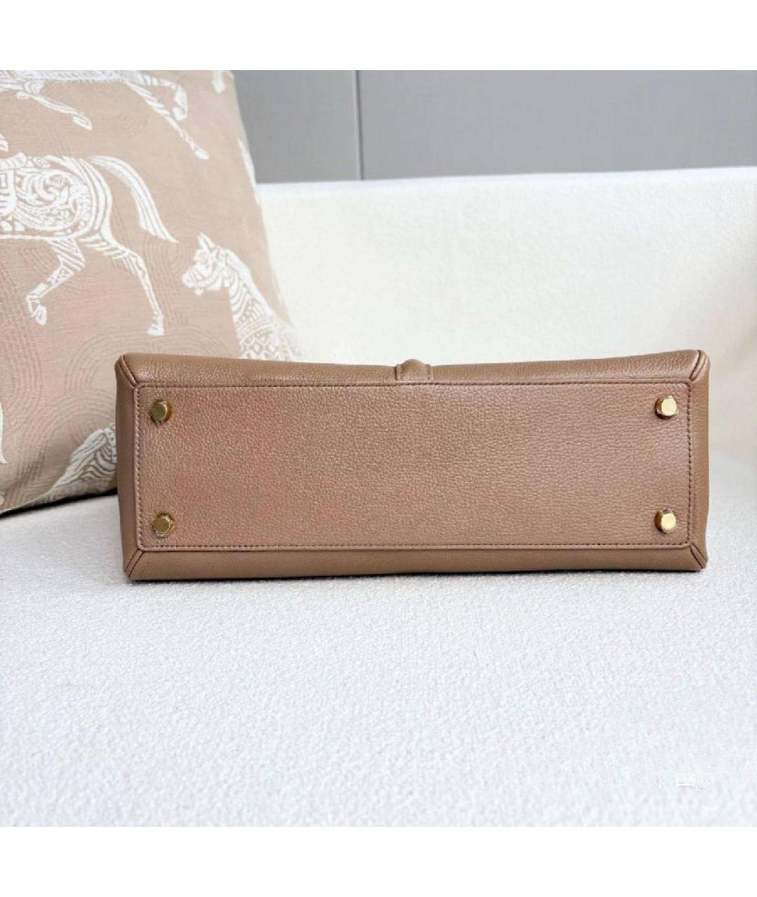 CELINE Бежевая кожаная сумка с короткими ручками, фото 4