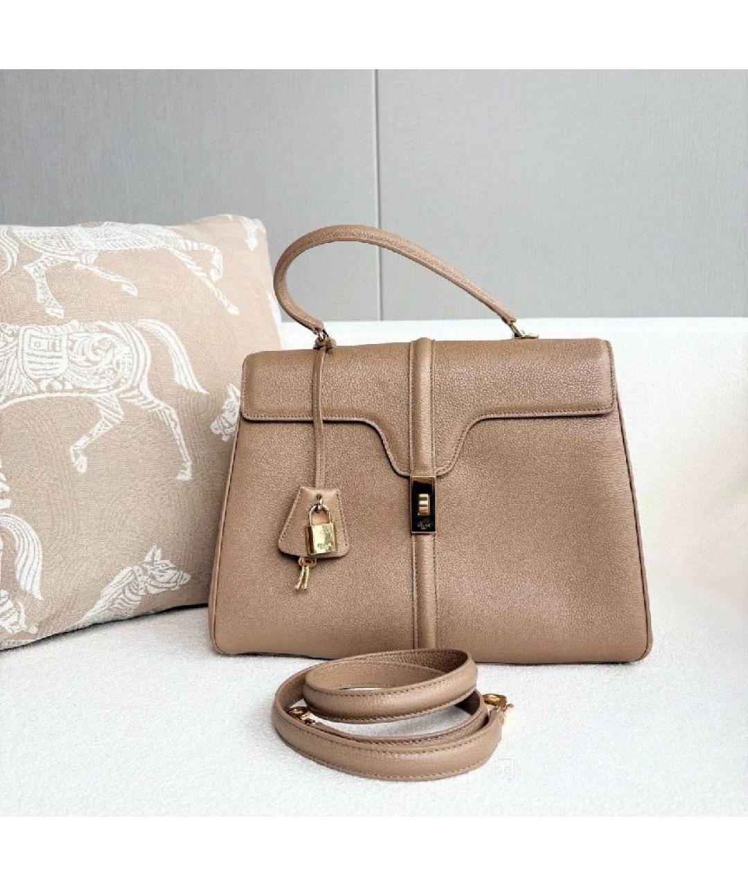 CELINE Бежевая кожаная сумка с короткими ручками, фото 2