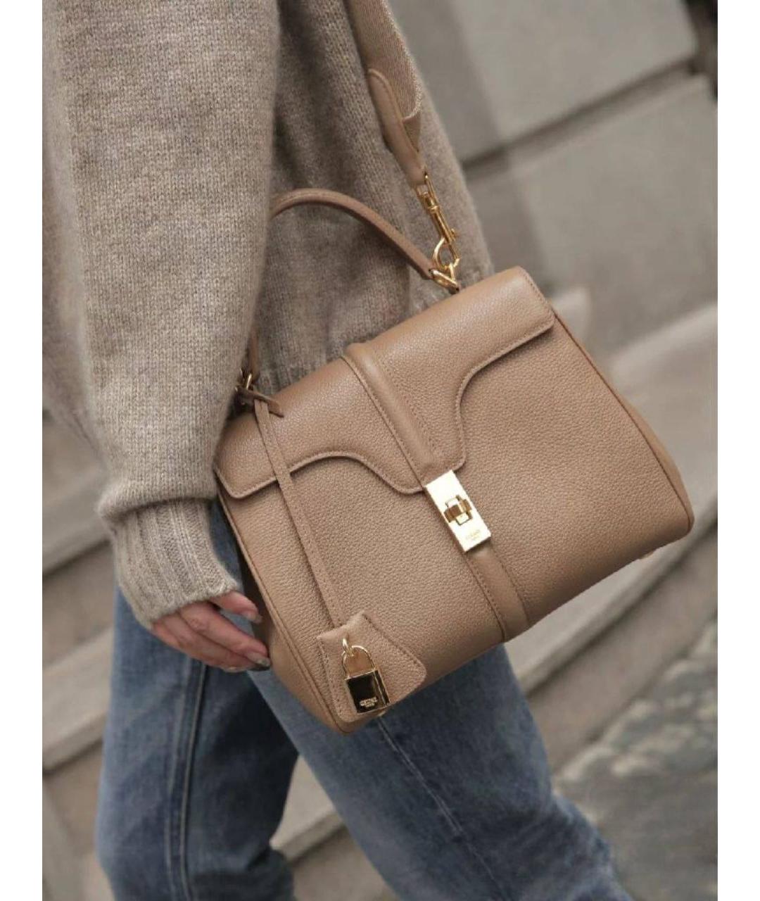 CELINE Бежевая кожаная сумка с короткими ручками, фото 7