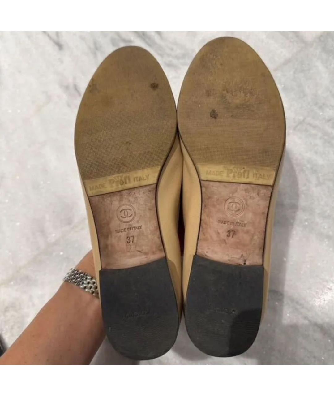 CHANEL Бежевые кожаные балетки, фото 4
