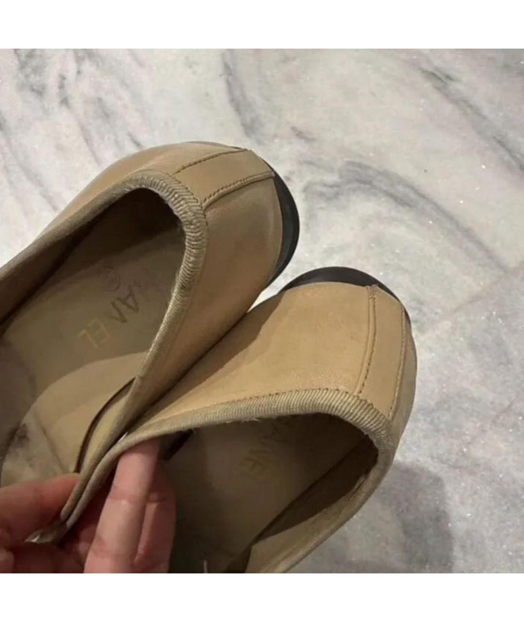 CHANEL Бежевые кожаные балетки, фото 3