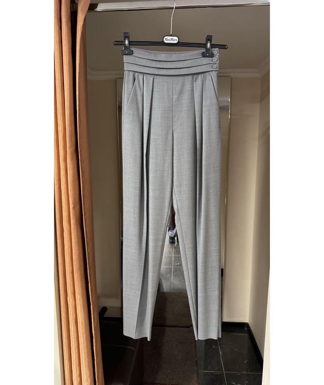MAX MARA Серые шерстяные брюки широкие, фото 5