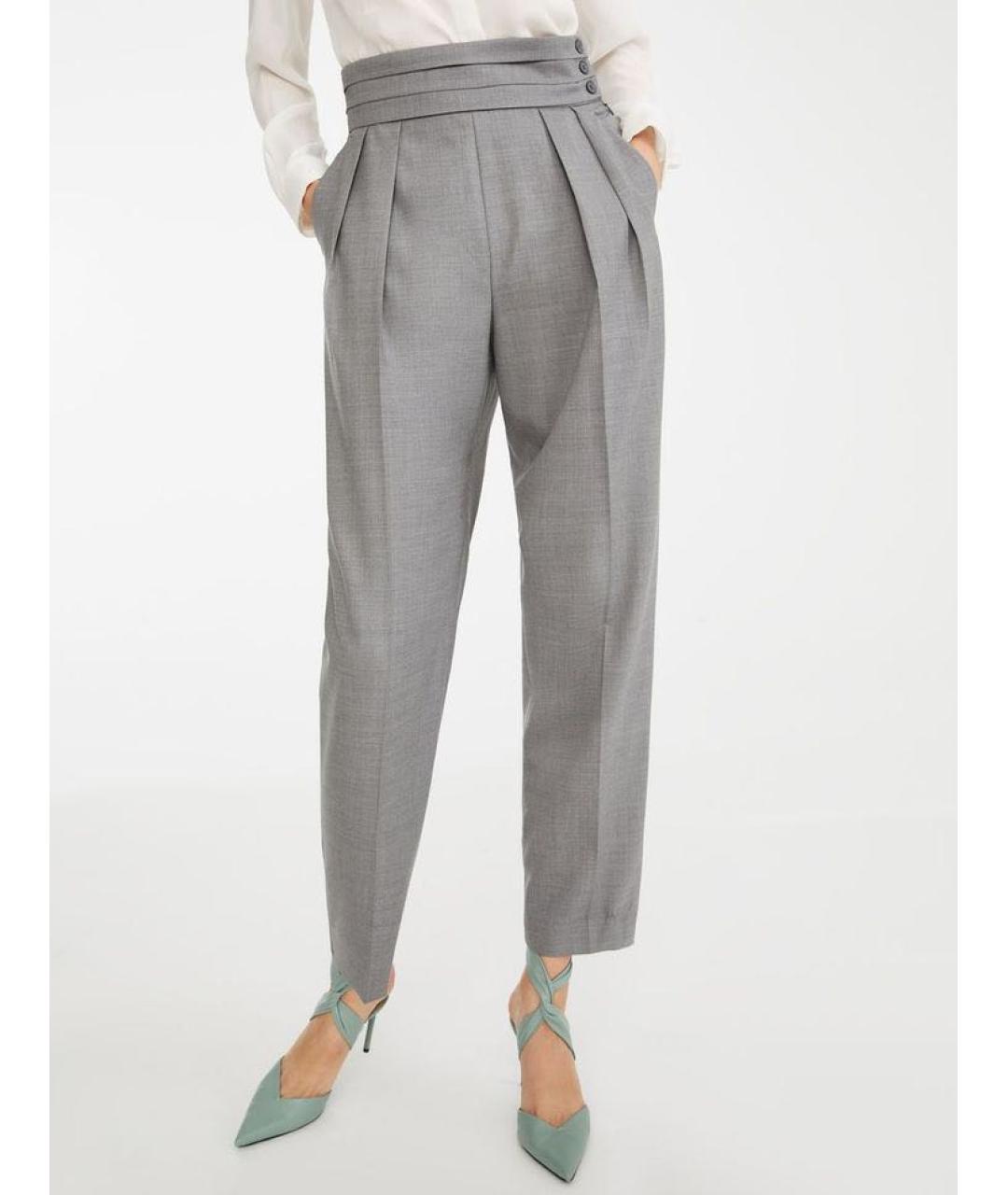 MAX MARA Серые шерстяные брюки широкие, фото 2