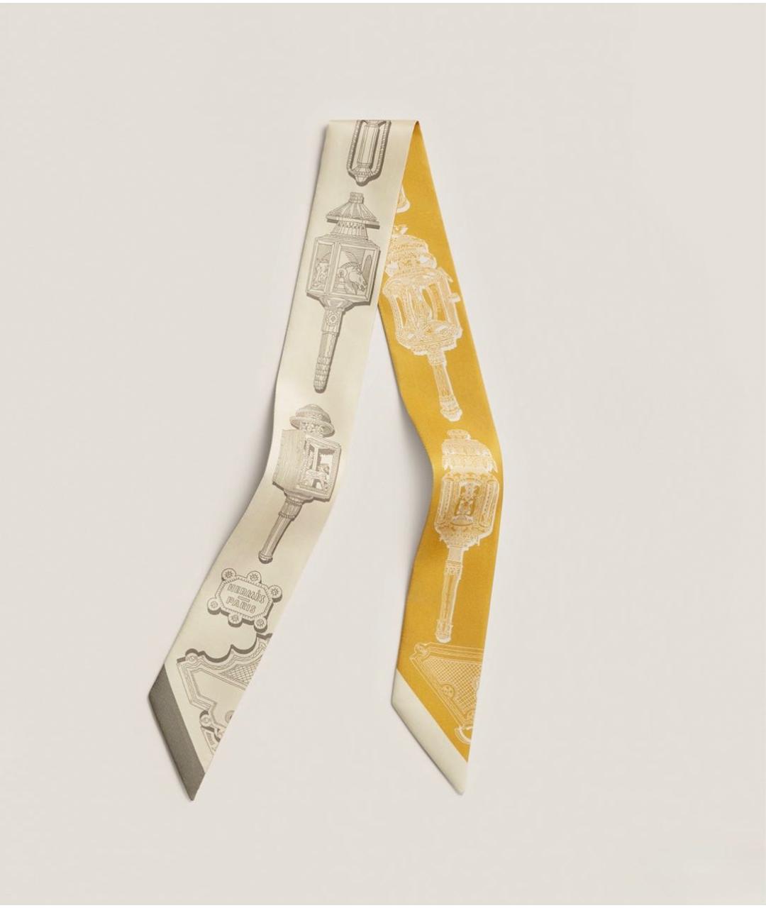 HERMES Бежевый шелковый шарф, фото 5