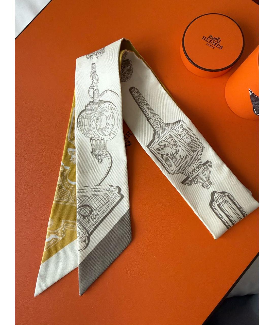 HERMES Бежевый шелковый шарф, фото 3