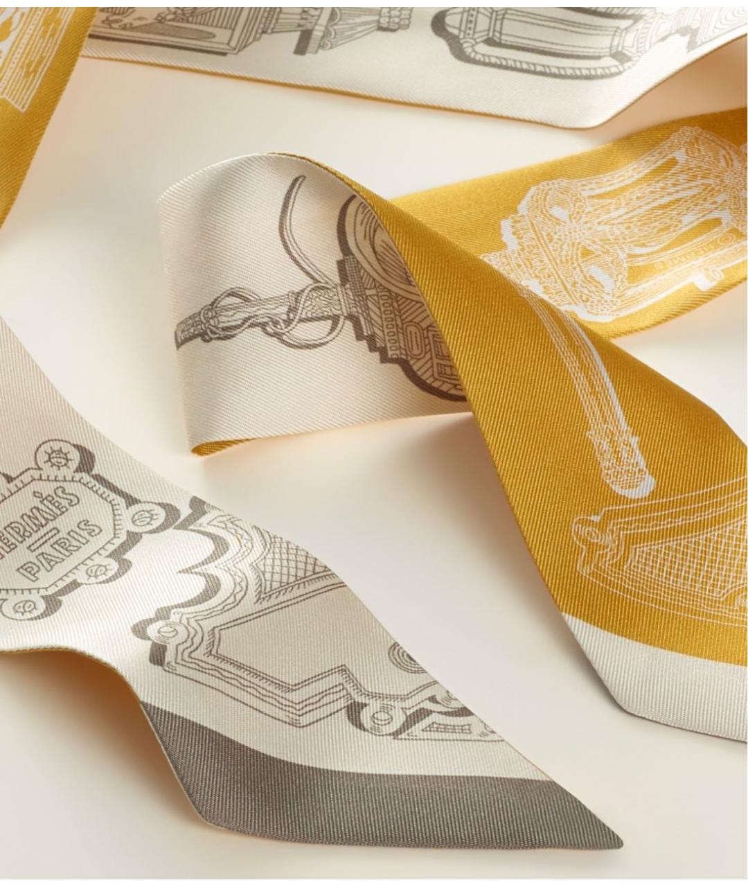 HERMES Бежевый шелковый шарф, фото 2