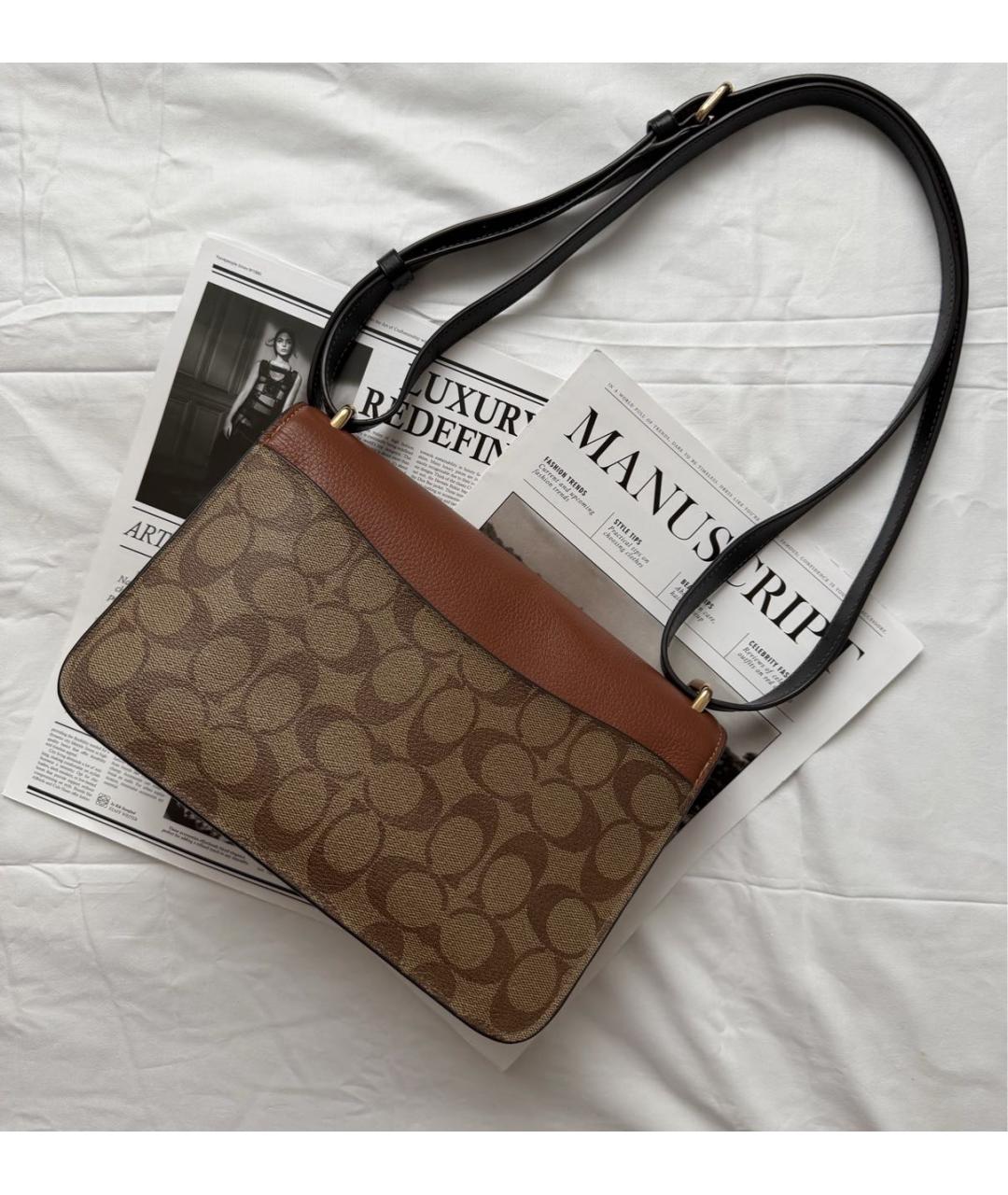 COACH Коричневая кожаная сумка через плечо, фото 2