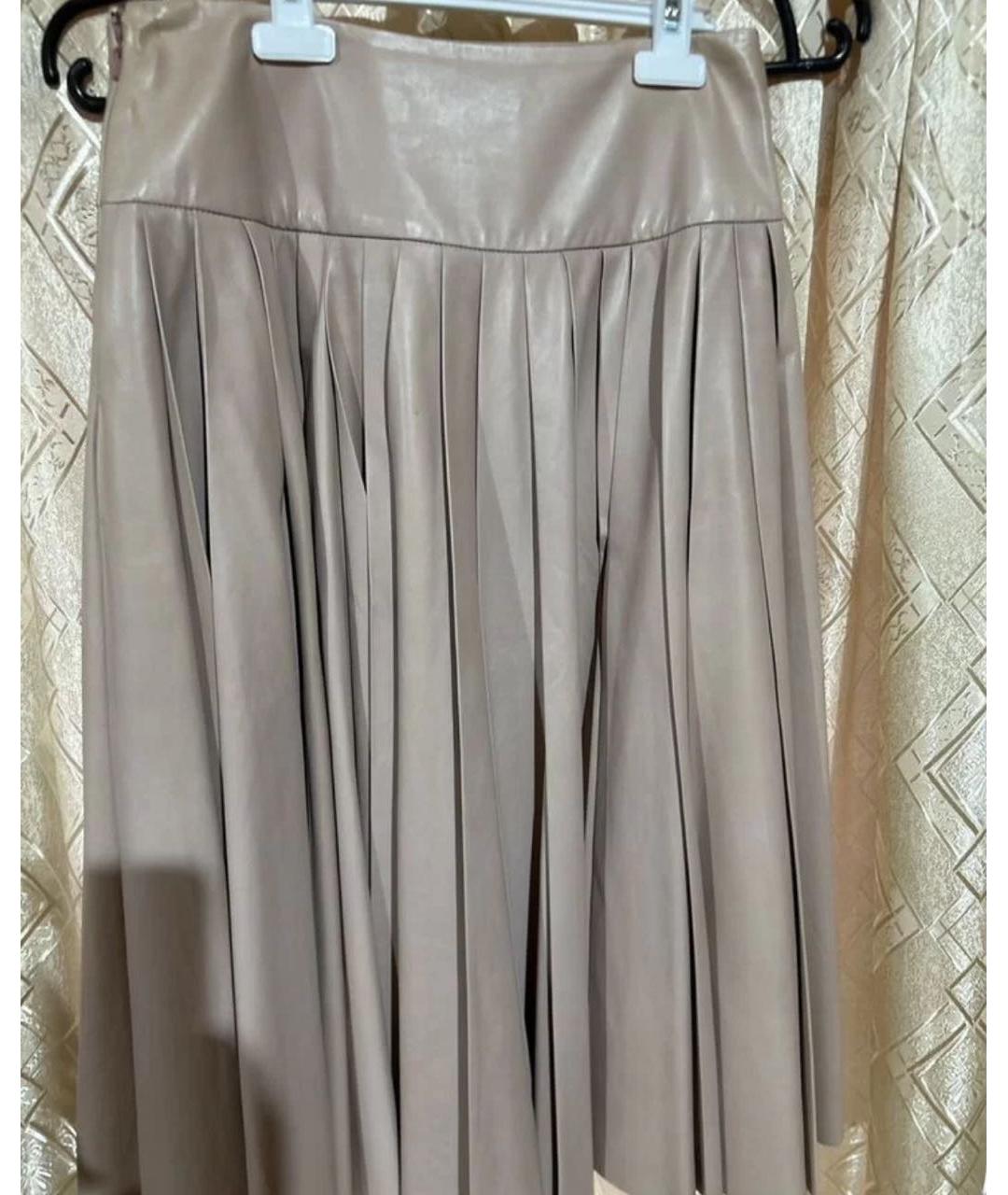 CHRISTIAN DIOR Бежевая кожаная юбка миди, фото 2