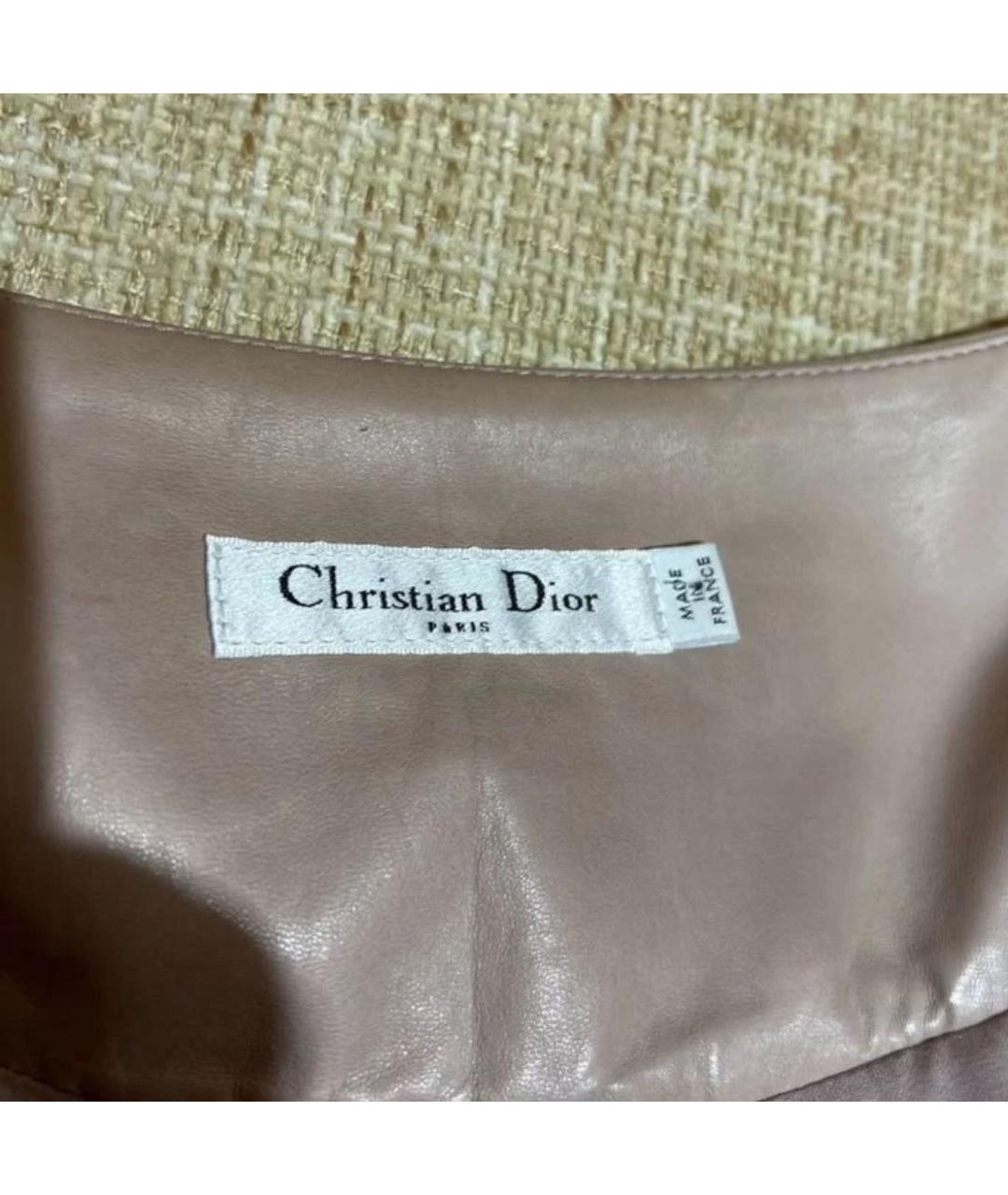 CHRISTIAN DIOR Бежевая кожаная юбка миди, фото 4