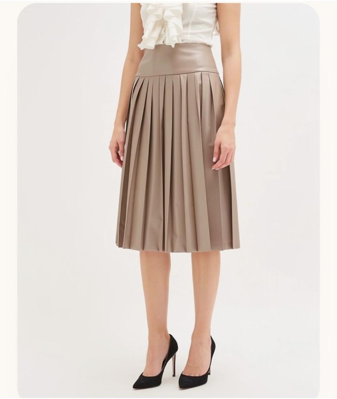 CHRISTIAN DIOR Бежевая кожаная юбка миди, фото 6