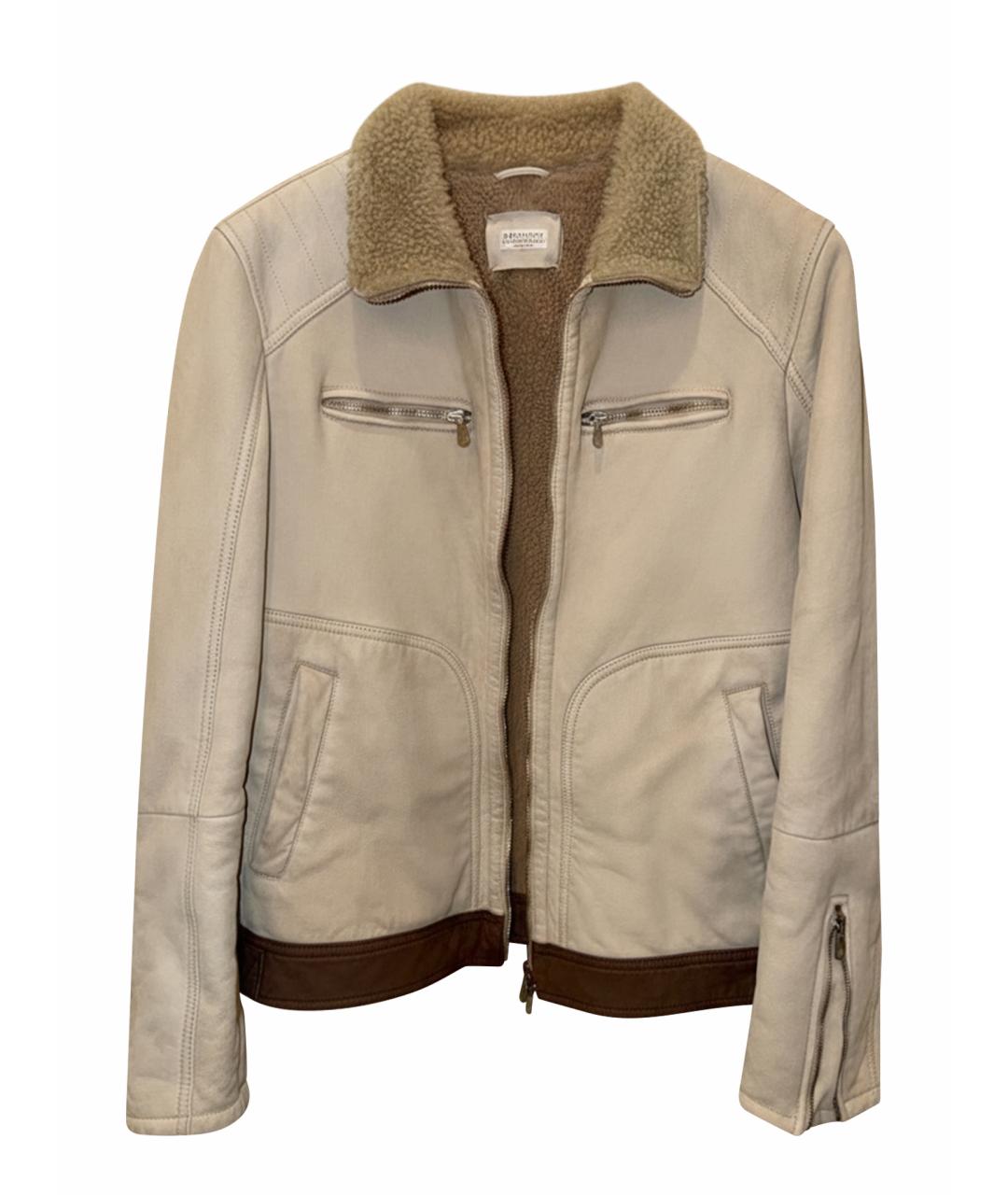 BRUNELLO CUCINELLI Бежевая кожаная дубленка, фото 1