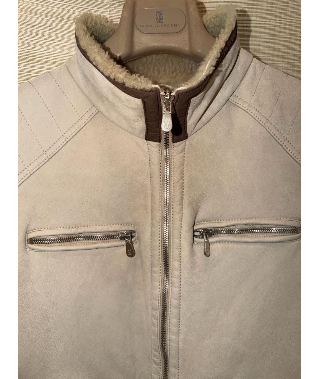 BRUNELLO CUCINELLI Бежевая кожаная дубленка, фото 4
