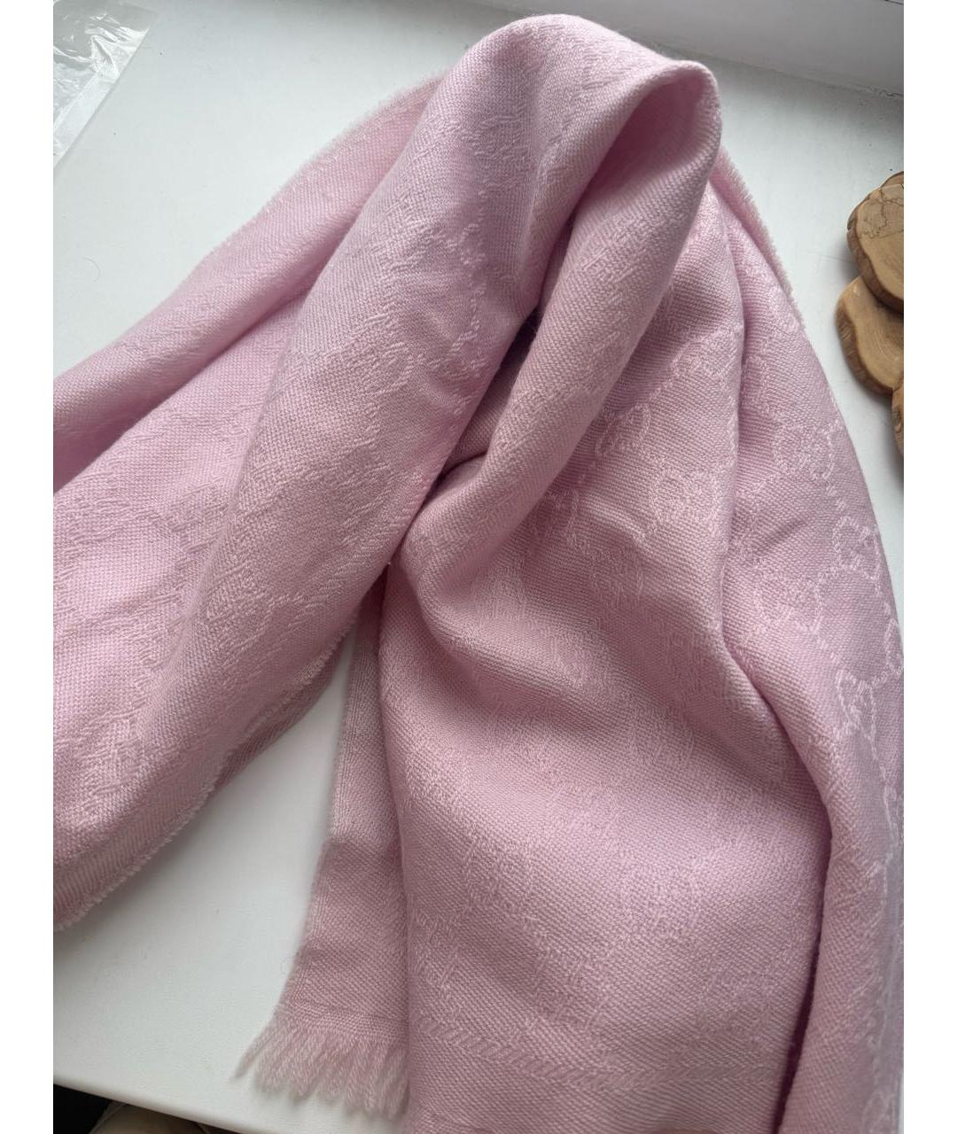 GUCCI Розовый шерстяной шарф, фото 2