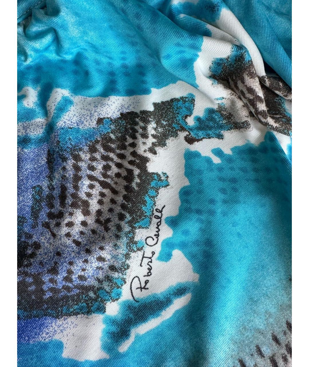 ROBERTO CAVALLI Бирюзовое вискозное коктейльное платье, фото 4