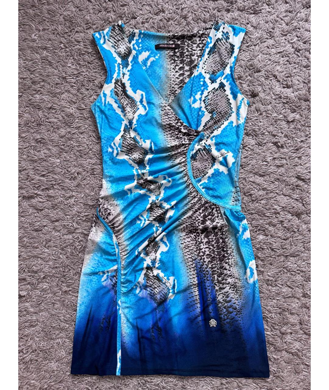 ROBERTO CAVALLI Бирюзовое вискозное коктейльное платье, фото 8