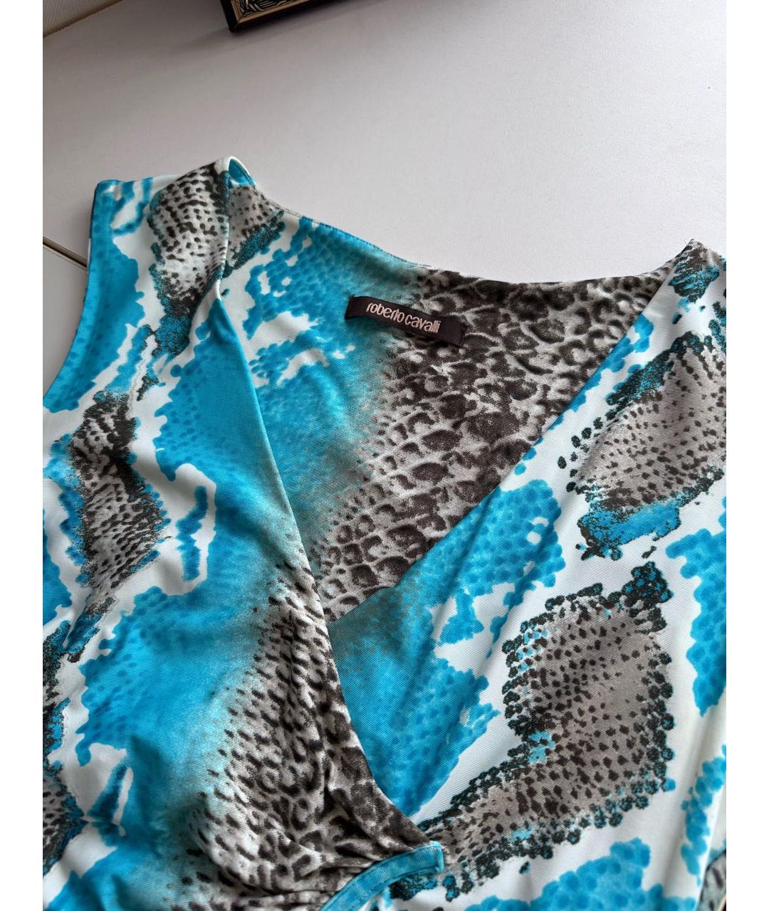 ROBERTO CAVALLI Бирюзовое вискозное коктейльное платье, фото 3