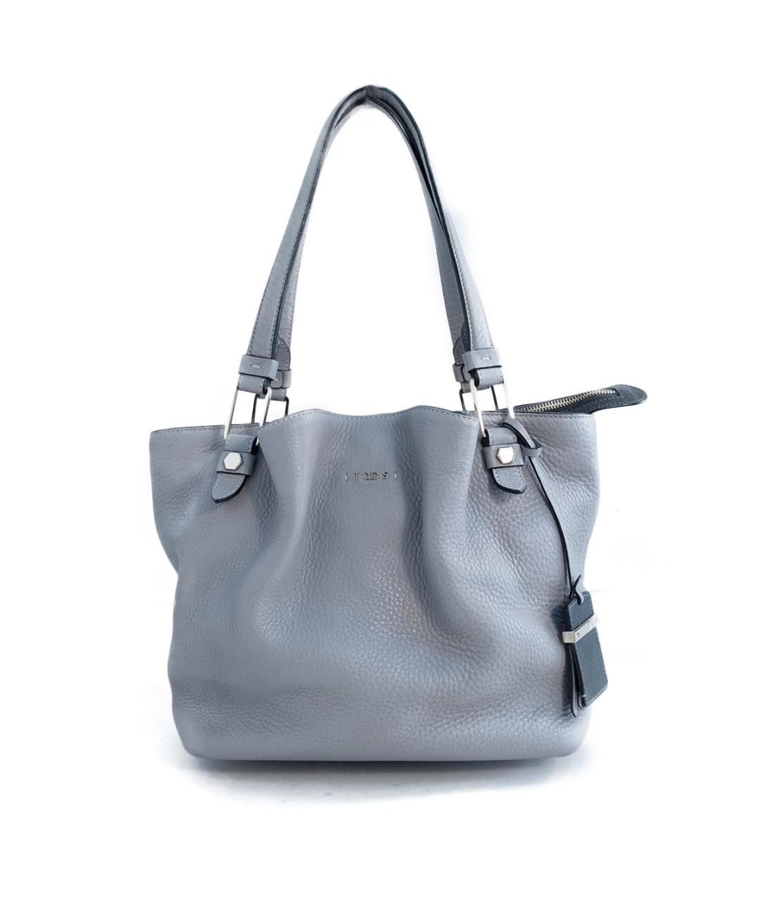 TOD'S Серая кожаная сумка тоут, фото 6