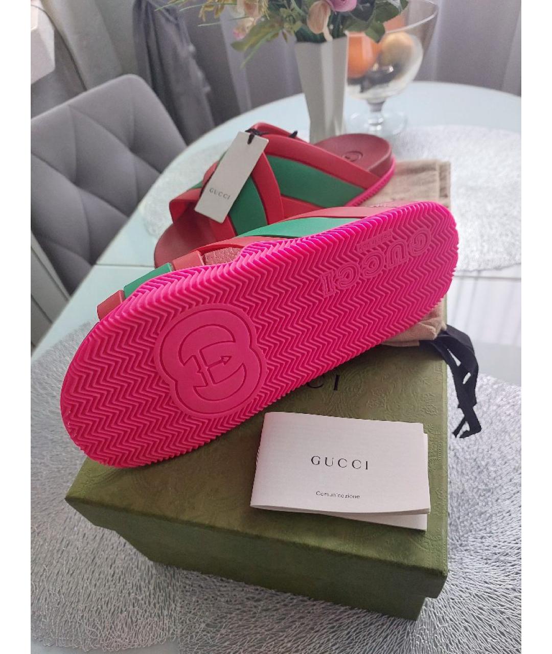 GUCCI Красные резиновые шлепанцы, фото 3
