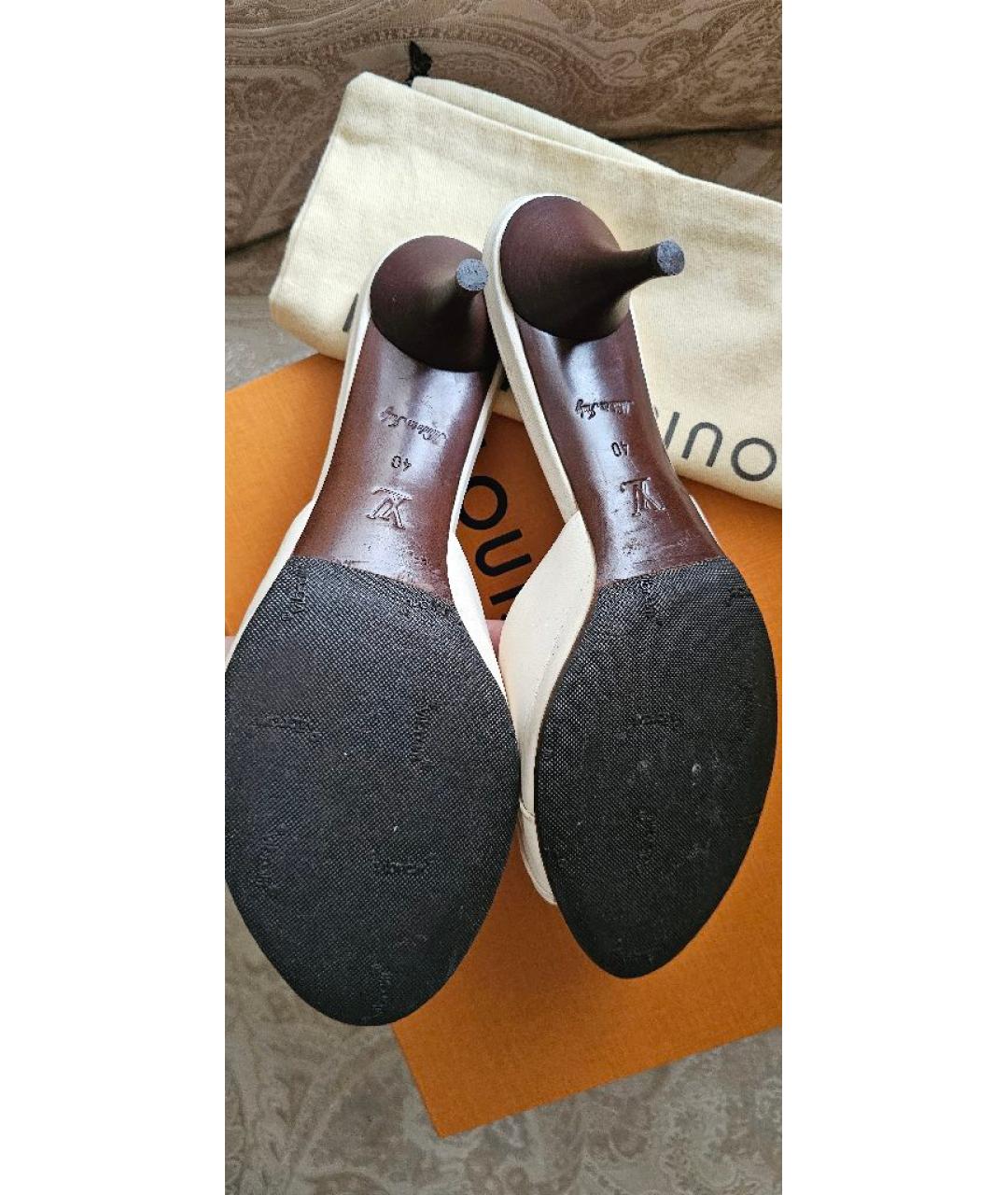 LOUIS VUITTON Бежевые кожаные мюли, фото 7