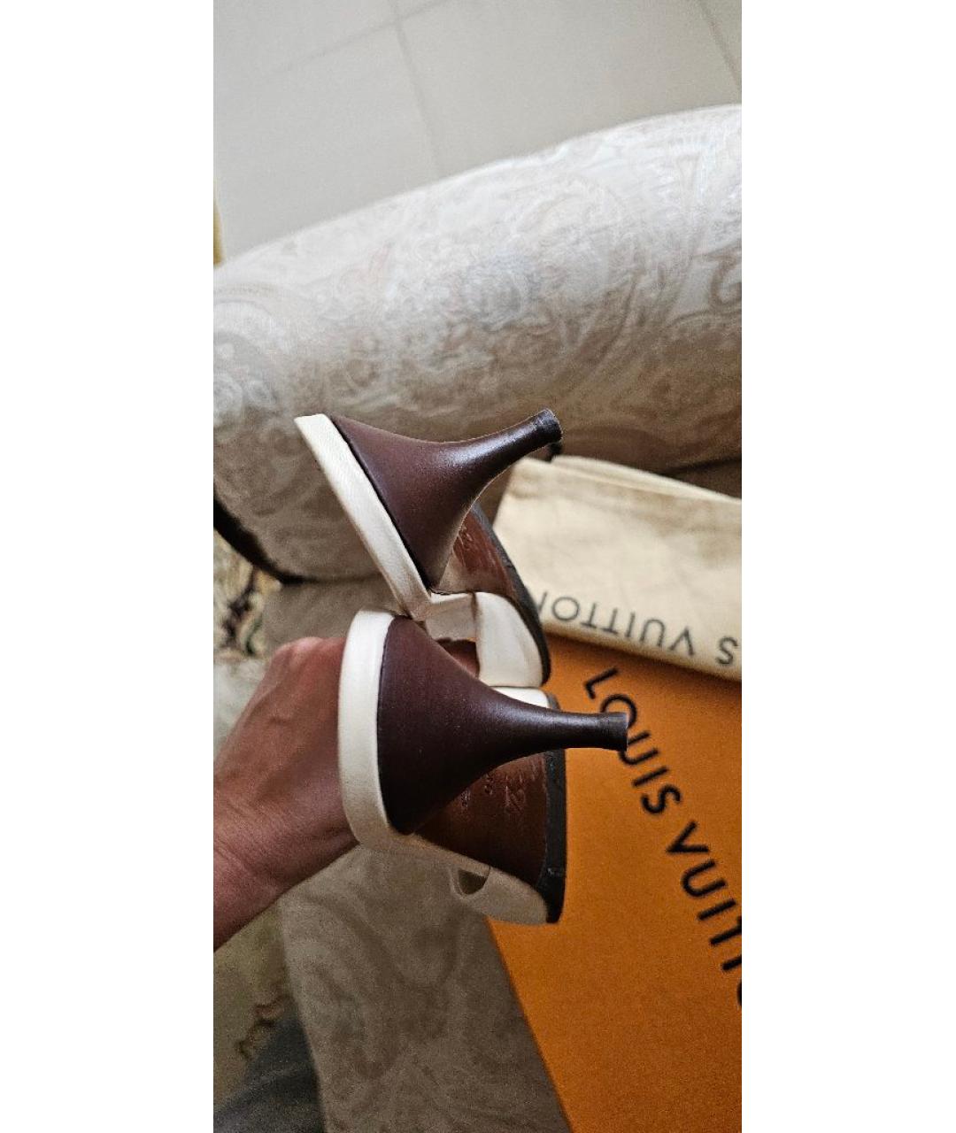 LOUIS VUITTON Бежевые кожаные мюли, фото 4
