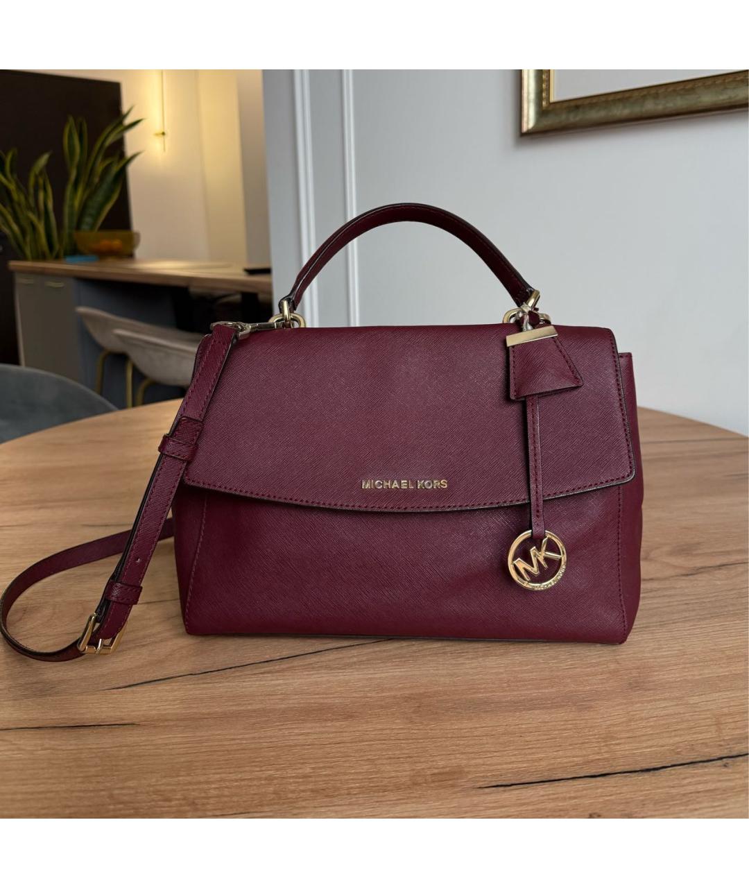 MICHAEL KORS Бордовая кожаная сумка с короткими ручками, фото 8