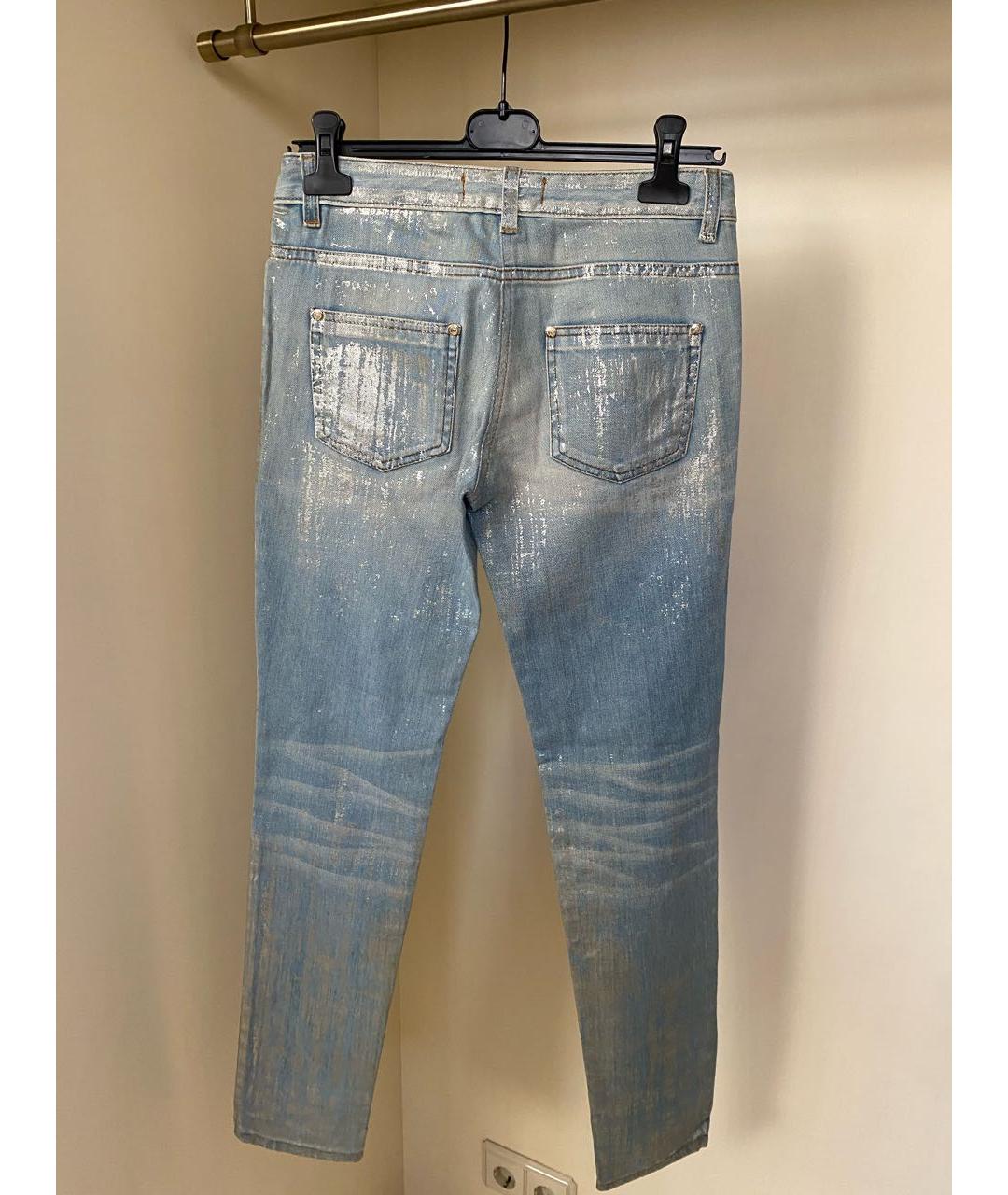 ROBERTO CAVALLI Серебряные хлопко-эластановые прямые джинсы, фото 7