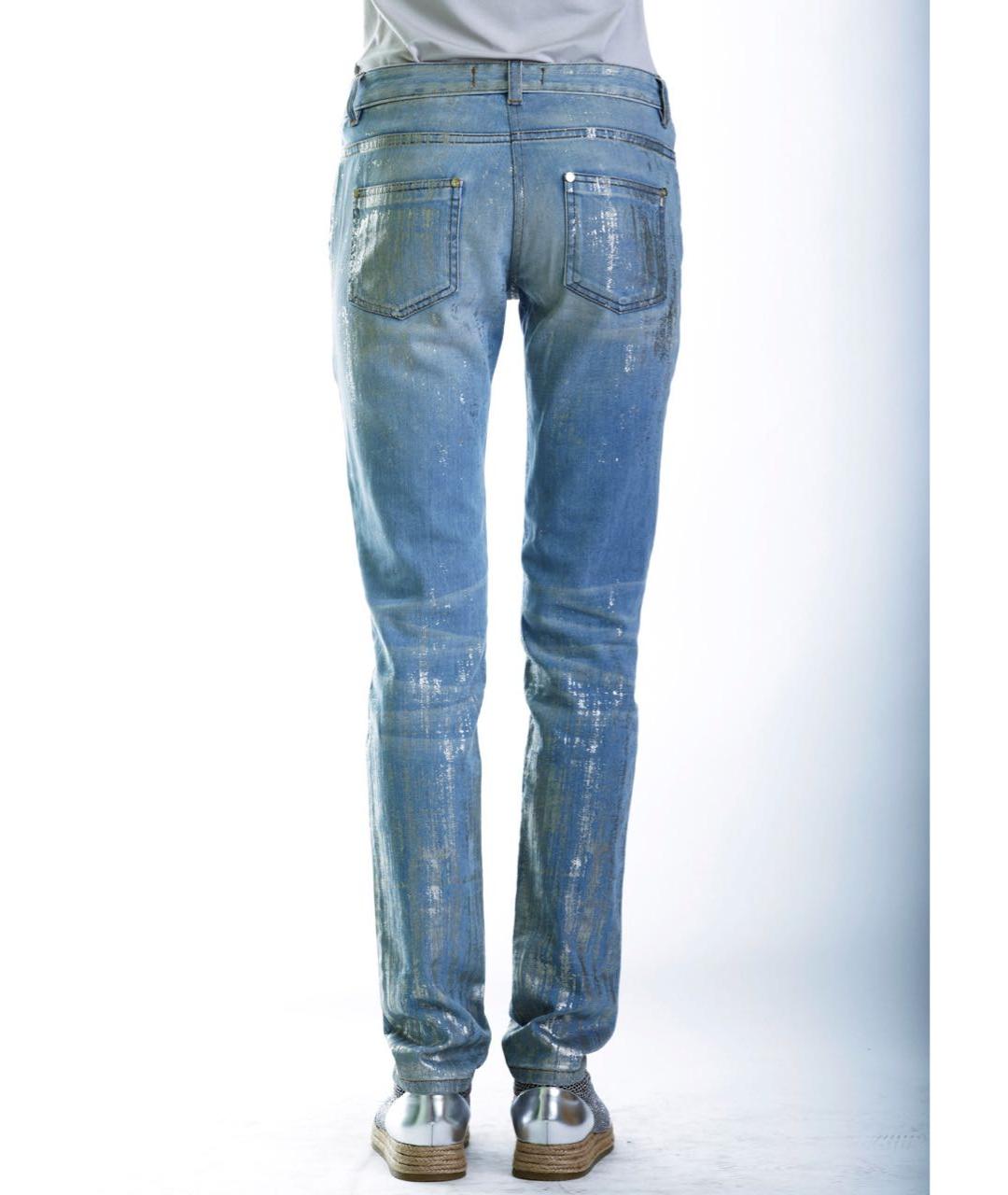 ROBERTO CAVALLI Серебряные хлопко-эластановые прямые джинсы, фото 4