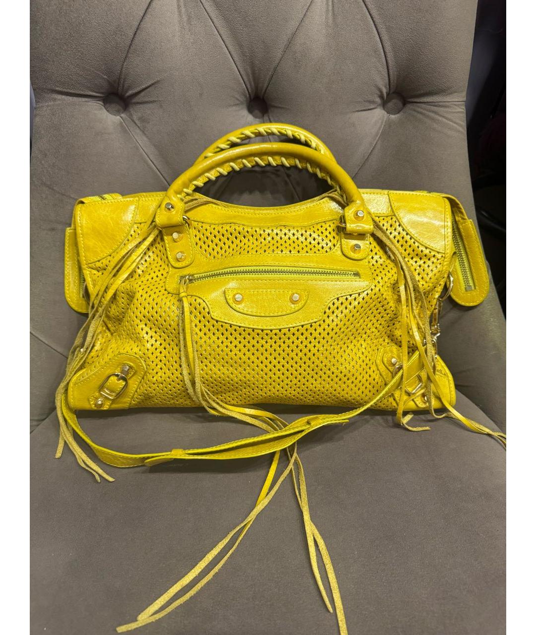 BALENCIAGA Желтая кожаная сумка через плечо, фото 8