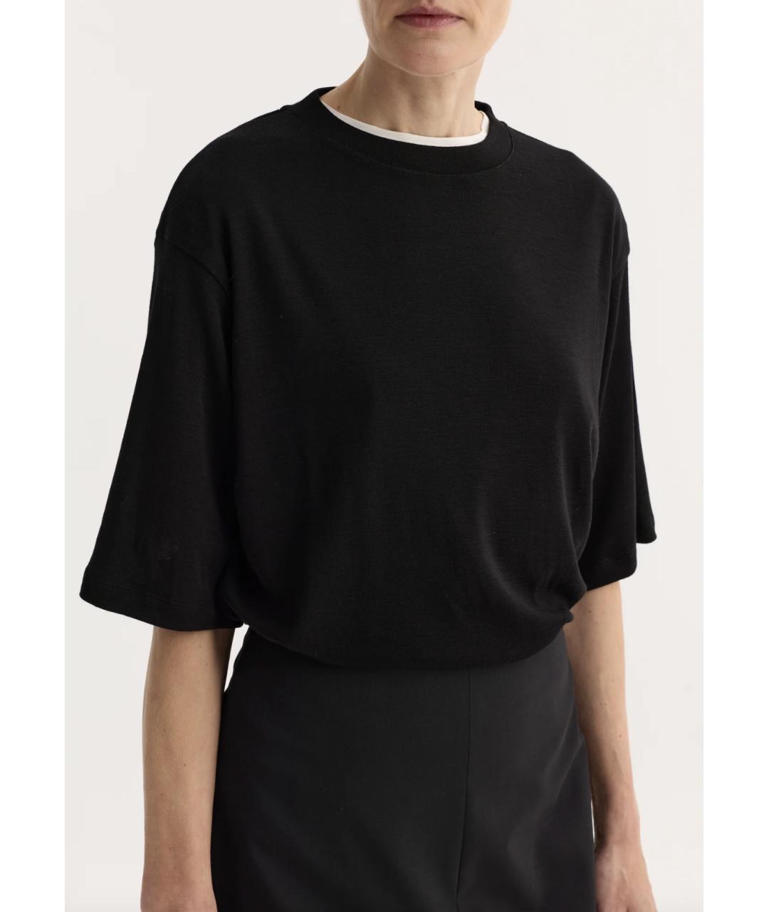 ROHE Черная шерстяная футболка, фото 2