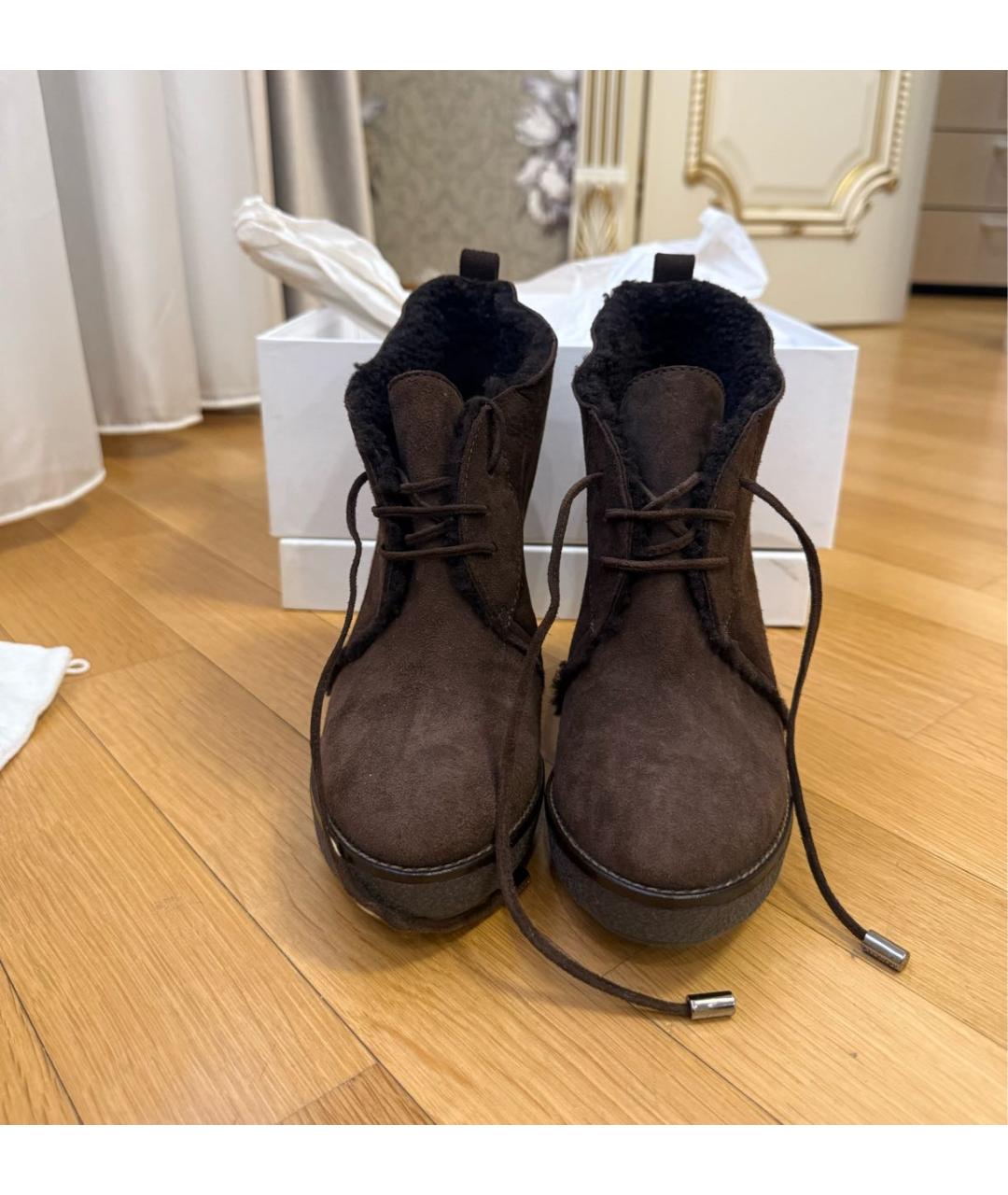 MONCLER Коричневые замшевые ботинки, фото 2
