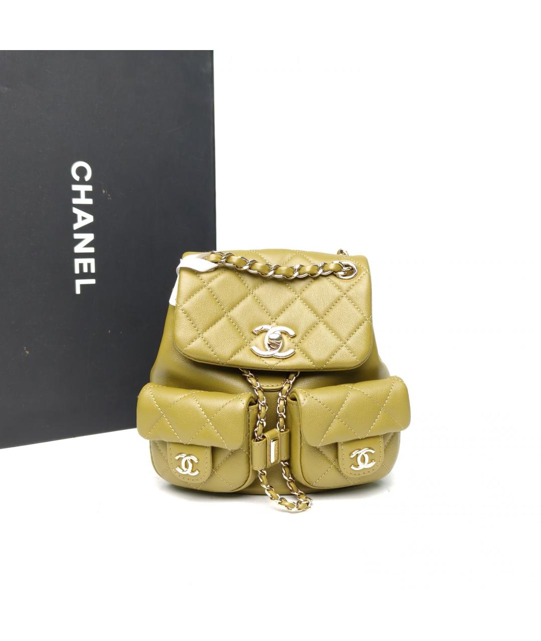 CHANEL Хаки кожаный рюкзак, фото 9