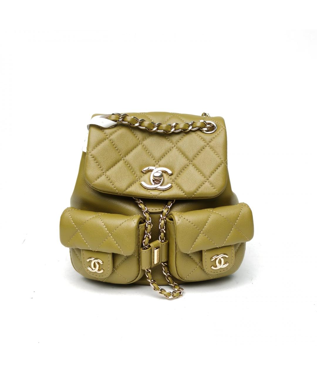 CHANEL Хаки кожаный рюкзак, фото 2