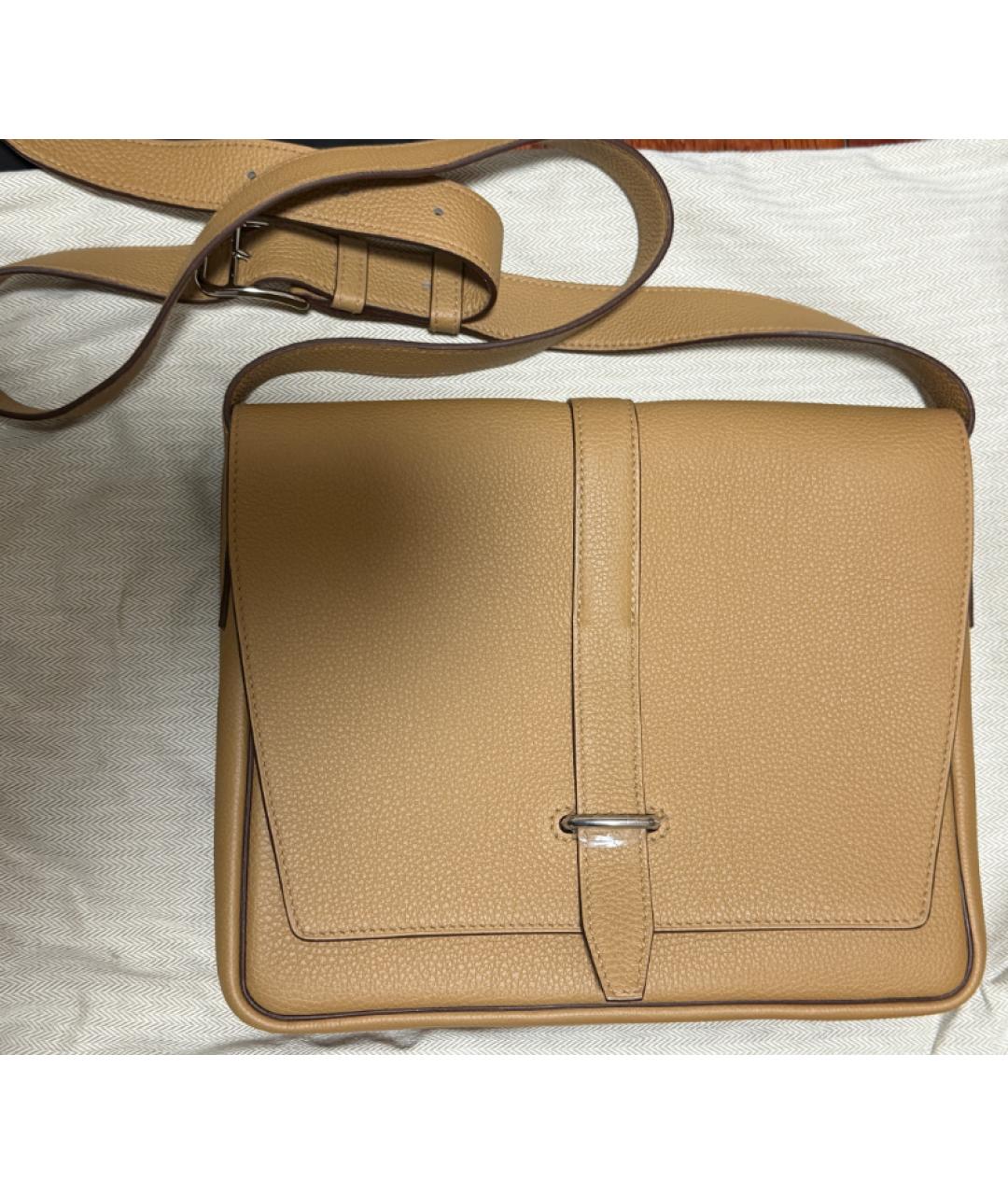 HERMES Бежевая кожаная сумка через плечо, фото 9