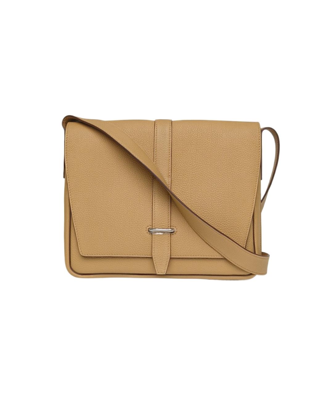 HERMES Бежевая кожаная сумка через плечо, фото 10