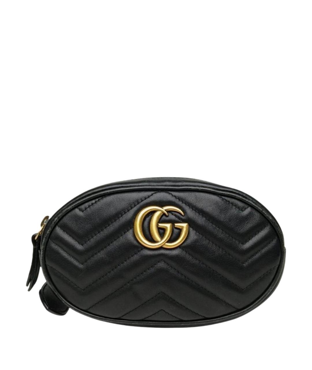 GUCCI Черная кожаная поясная сумка, фото 1